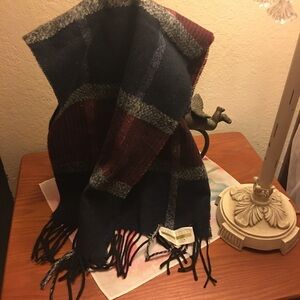 Perry Ellis Unisex Plaid Scarf black burgundy gray with Fringe OS